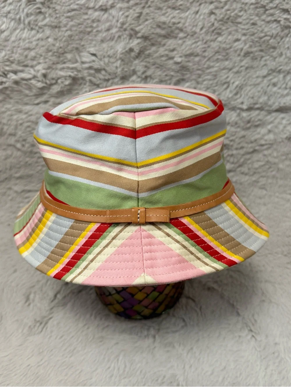 Vintage Coach Multicolor Striped Canvas Bucket Hat - Pastel and bright rainbow